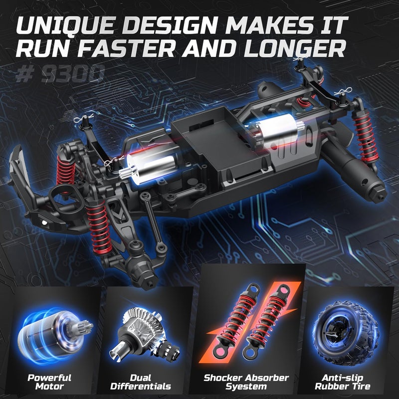 DEERC Remote Control Car High Speed RC Cars for Kids Adults 1:16 Scale 40 KM/H 4WD Off Road Monster Trucks,2.4GHz All Terrain Toy Trucks with 2 Rechargeable Battery - Image 2